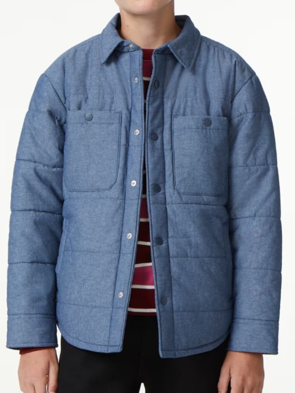 Boy's Free Assembly Blue Quilted Shirt Jacket - Lightweight Puffer Overshirt